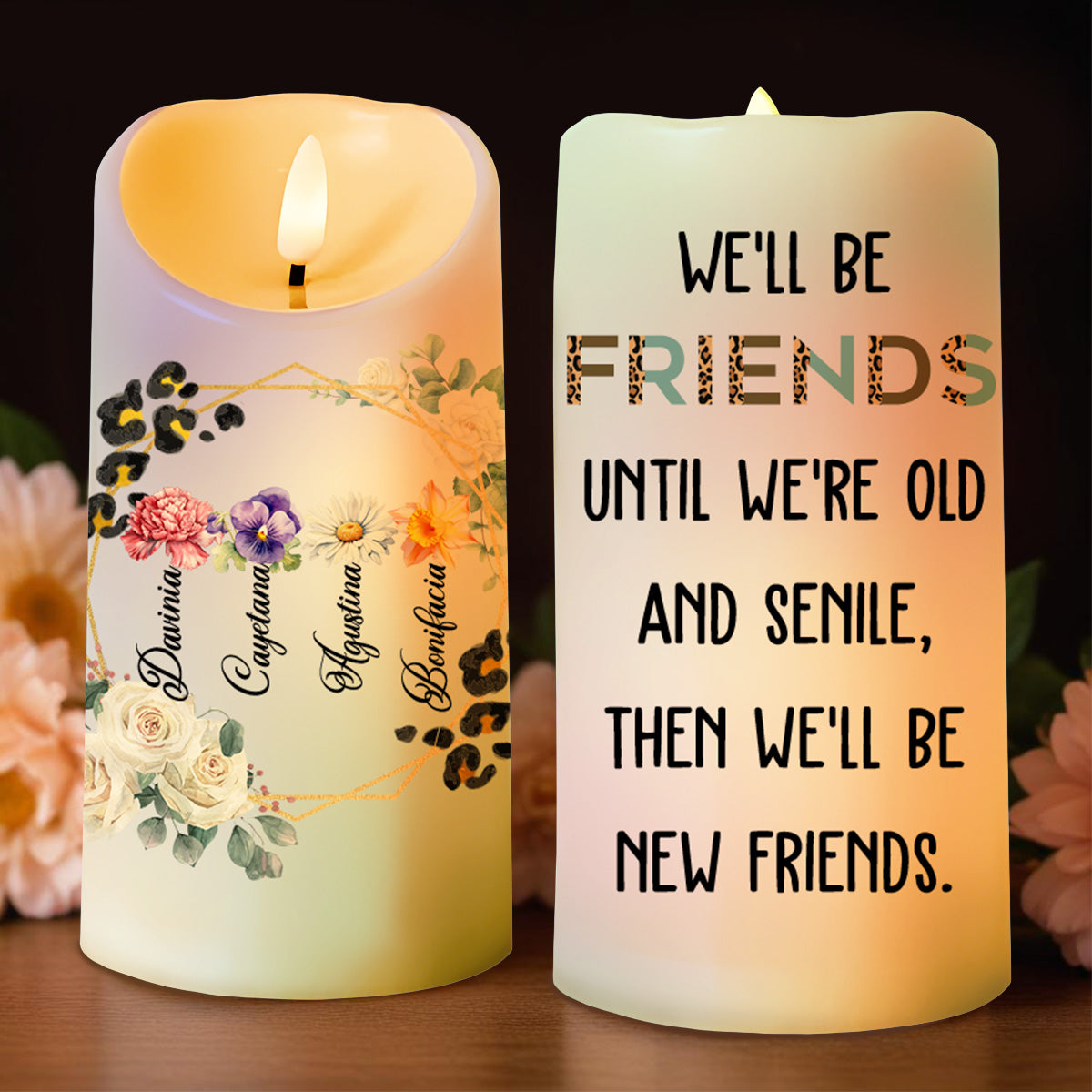 Floral Romance And Elegance Illuminated Decor - Personalized Custom LED Candle - BST063_LECA