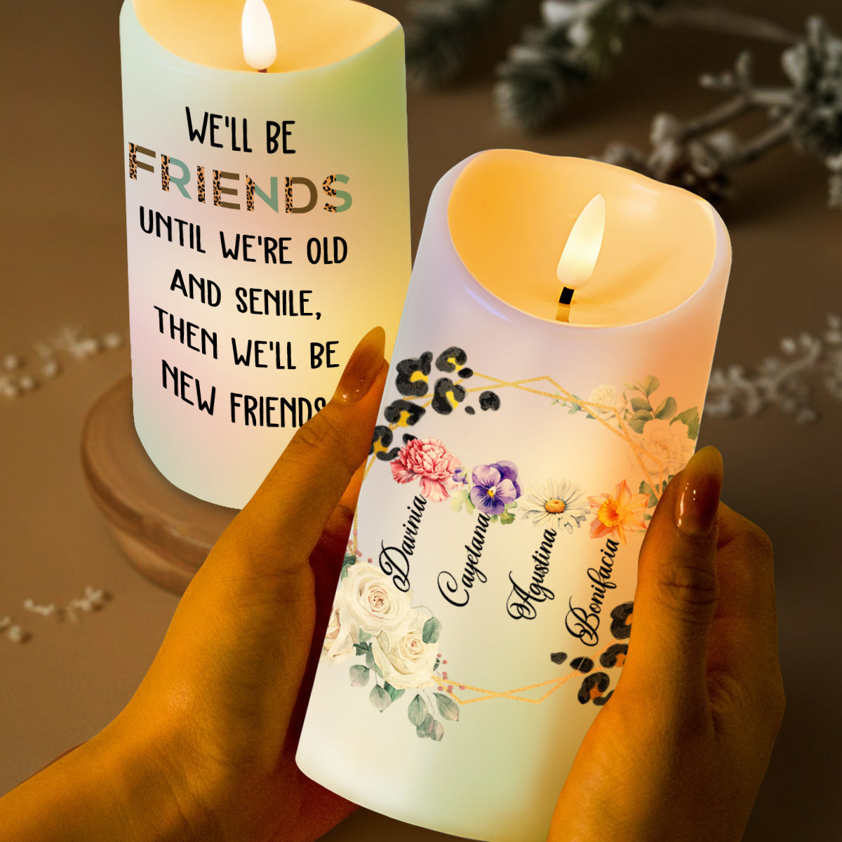 Floral Romance And Elegance Illuminated Decor - Personalized Custom LED Candle - BST063_LECA