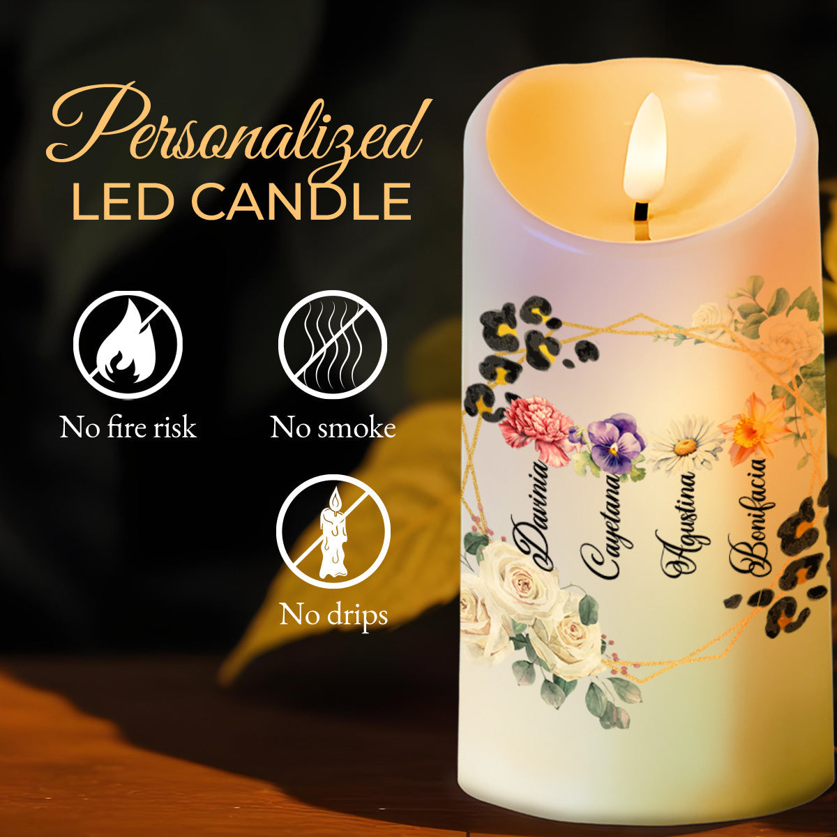 Floral Romance And Elegance Illuminated Decor - Personalized Custom LED Candle - BST063_LECA