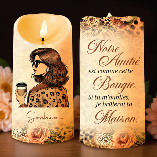 Friendship Like A Candle Coffee Cup And Flowers Design - Personalized Custom LED Candle - BST067_LECA