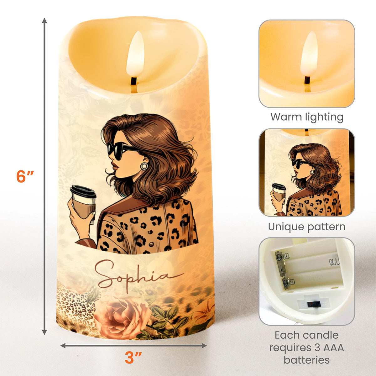 Friendship Like A Candle Coffee Cup And Flowers Design - Personalized Custom LED Candle - BST067_LECA