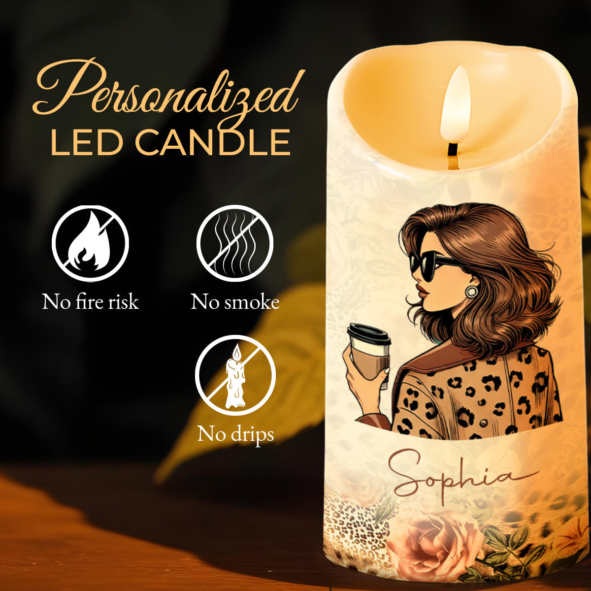 Friendship Like A Candle Coffee Cup And Flowers Design - Personalized Custom LED Candle - BST067_LECA