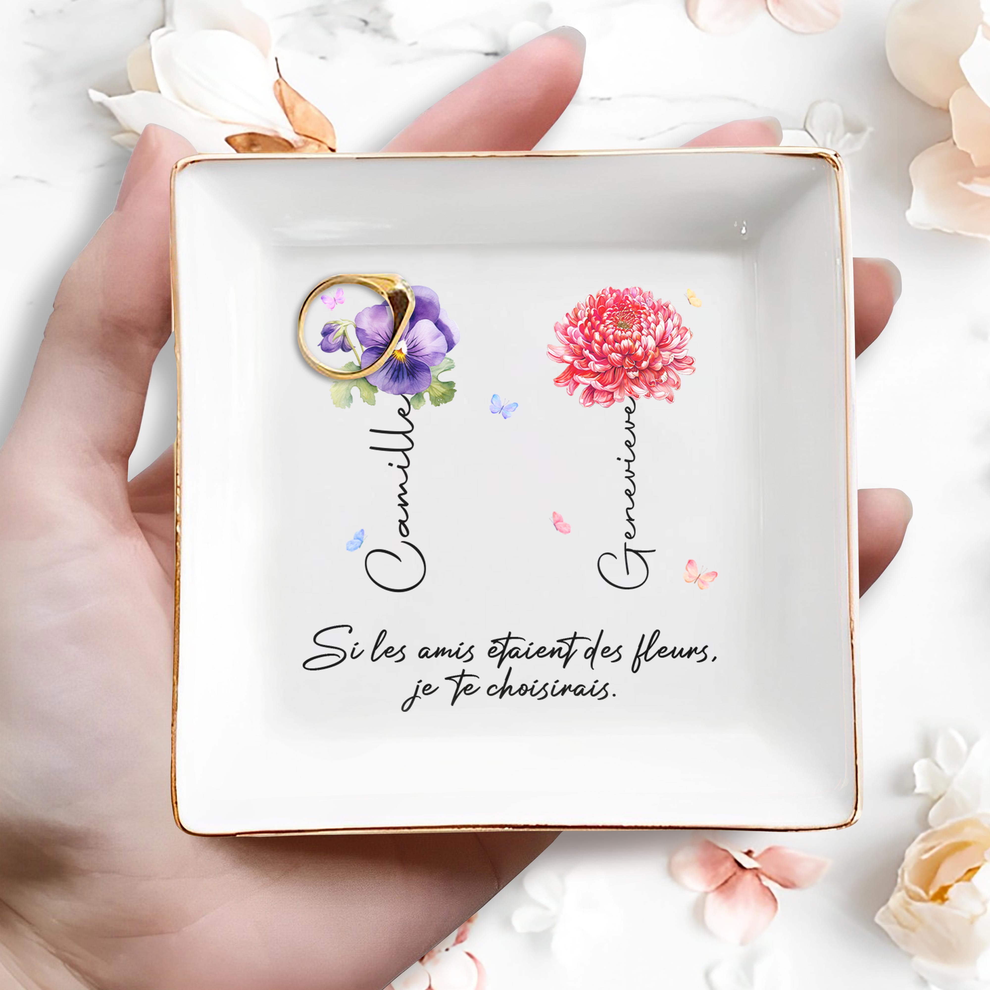 If Friends Were Flowers, I'd Choose You, Featuring Pansy and Chrysanthemum - Personalized Custom Jewelry Dish - BST068_SCRD