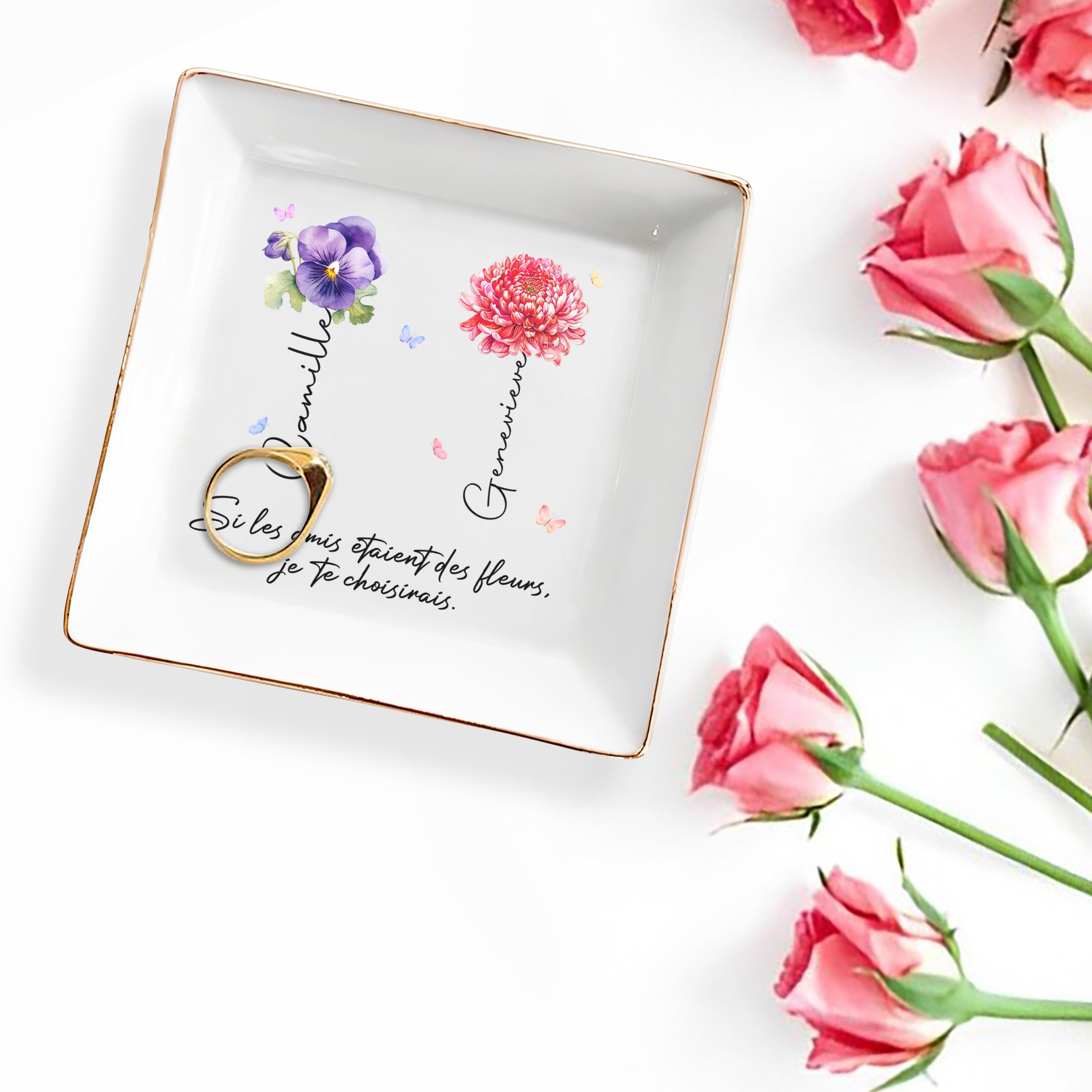 If Friends Were Flowers, I'd Choose You, Featuring Pansy and Chrysanthemum - Personalized Custom Jewelry Dish - BST068_SCRD