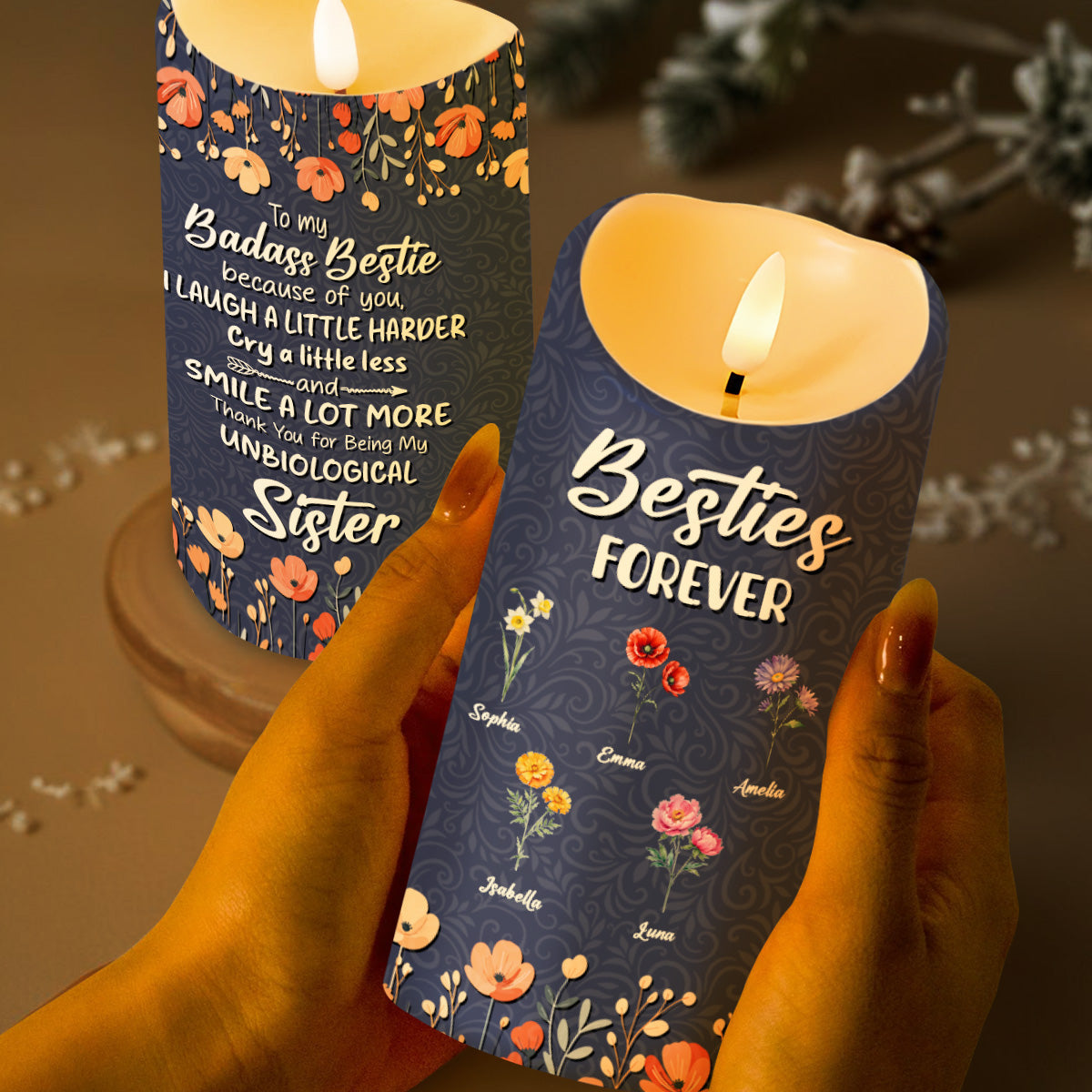 Besties Forever To My Badass Bestie Thank You Candle - Personalized Custom LED Candle - BST069_LECA