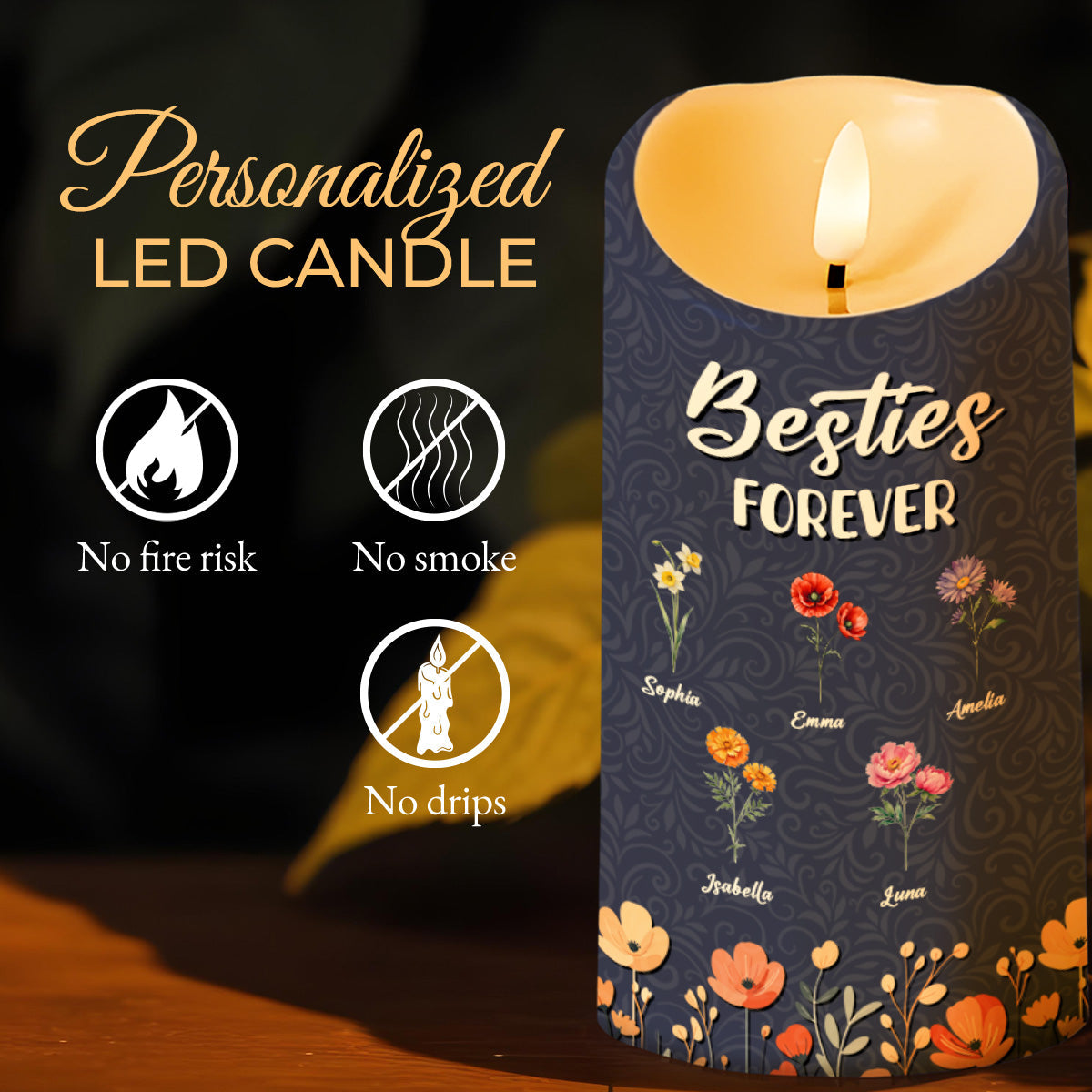 Besties Forever To My Badass Bestie Thank You Candle - Personalized Custom LED Candle - BST069_LECA
