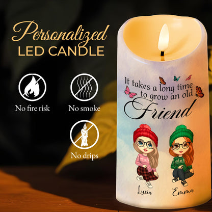 Grow An Old Friend, Two Cartoon Characters And Butterflies - Personalized Custom LED Candle - BST070_LECA