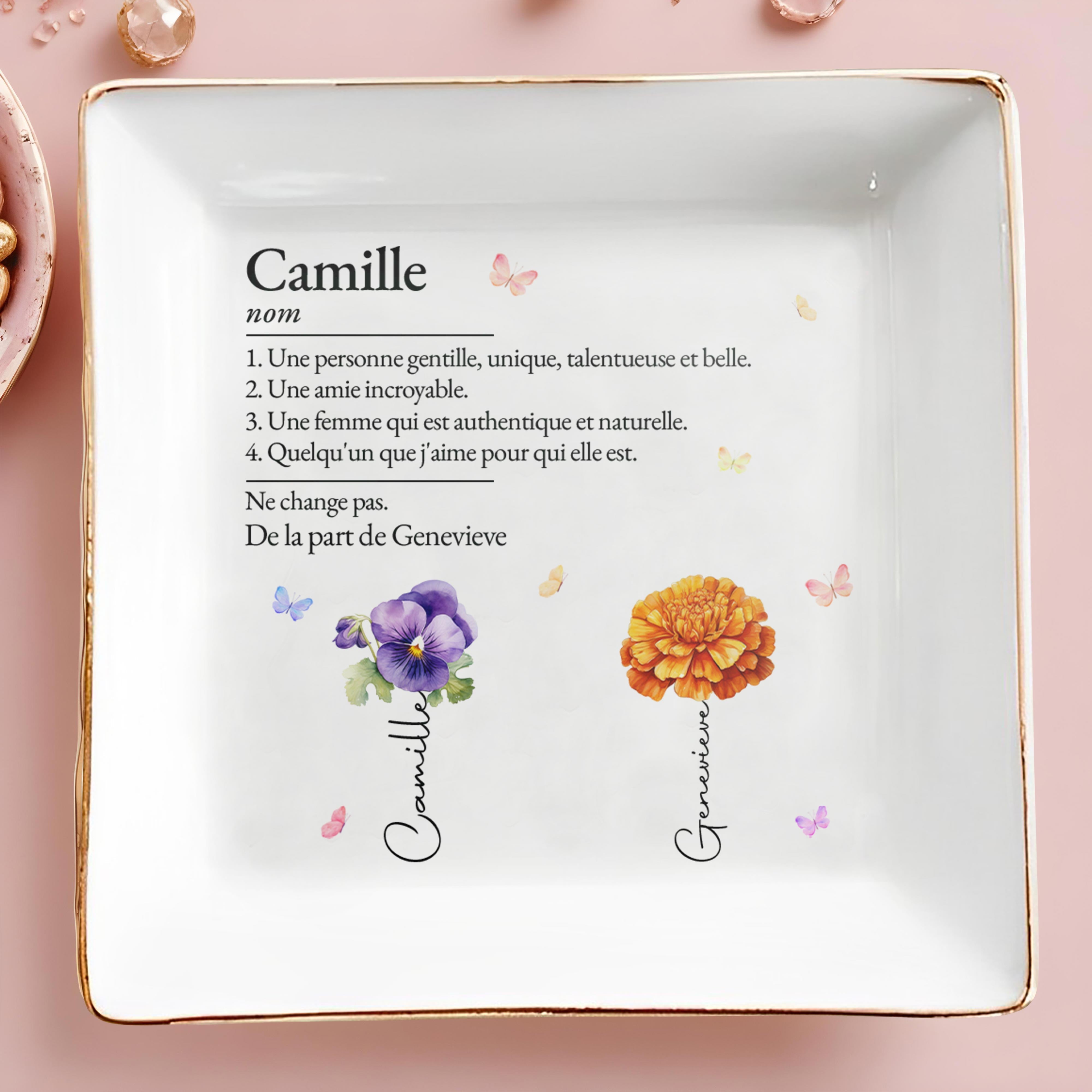 Unique, Talented, and Beautiful Cherish Authentic Self with Flowers - Personalized Custom Jewelry Dish - BST071_SCRD