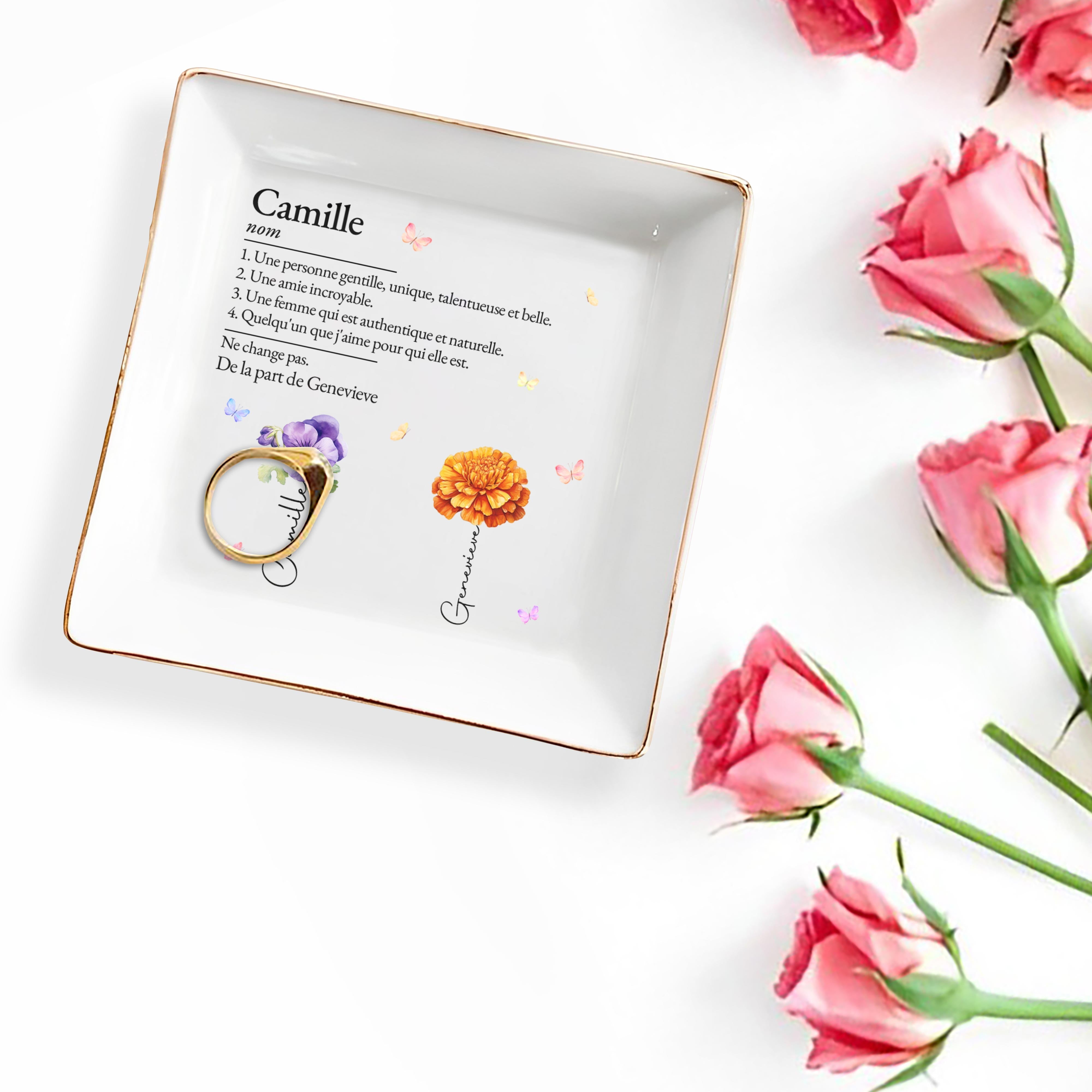 Unique, Talented, and Beautiful Cherish Authentic Self with Flowers - Personalized Custom Jewelry Dish - BST071_SCRD