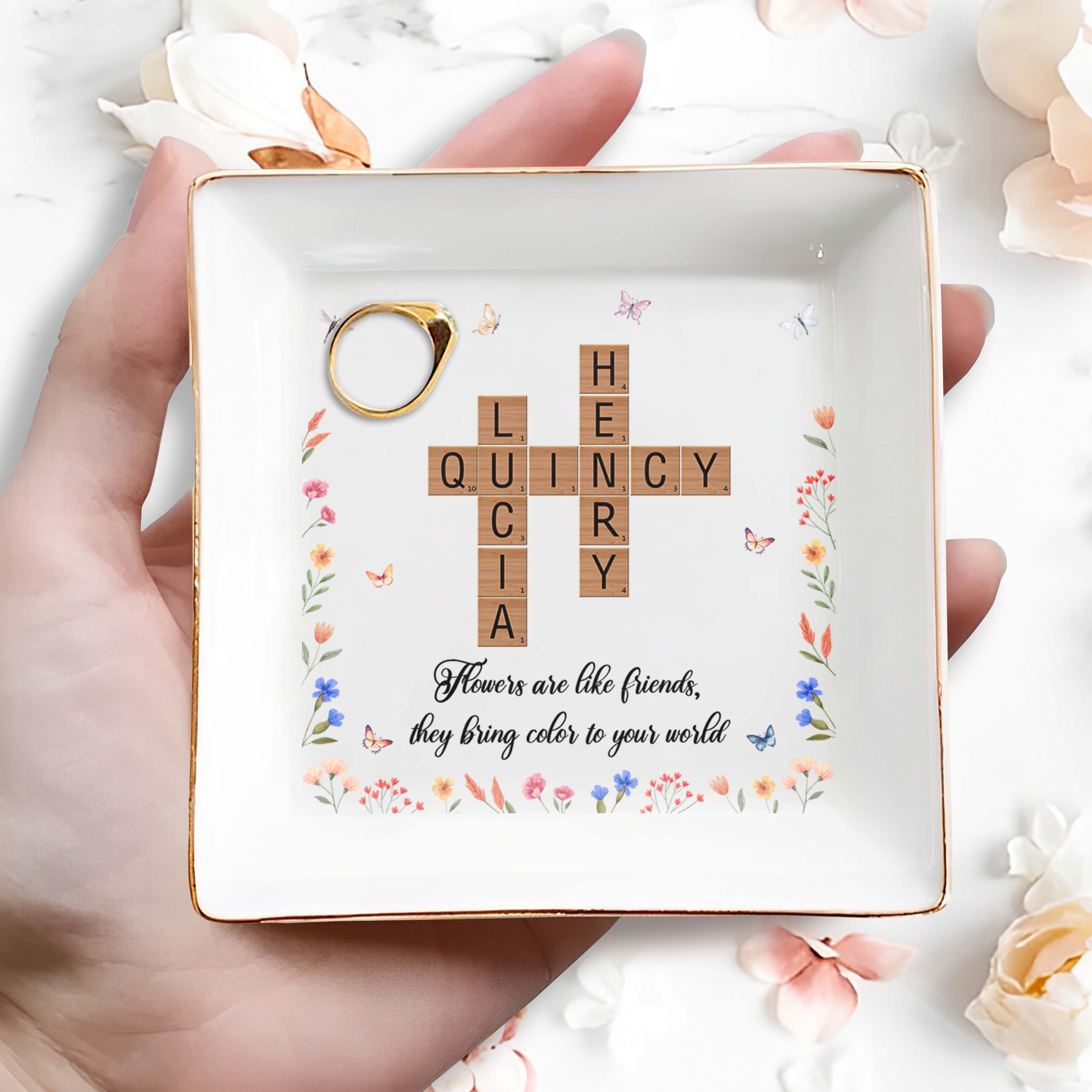 Flowers Like Friends Colorful Friendship Custom Dish - Personalized Custom Jewelry Dish - BST077_SCRD