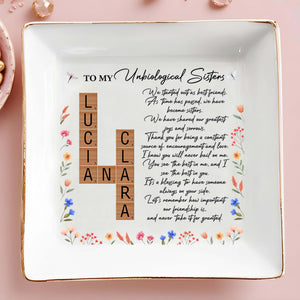 Unbiological Sisters Forever Friendship With Flowers - Personalized Custom Jewelry Dish - BST079_SCRD