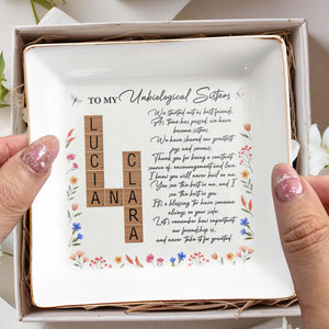 Unbiological Sisters Forever Friendship With Flowers - Personalized Custom Jewelry Dish - BST079_SCRD