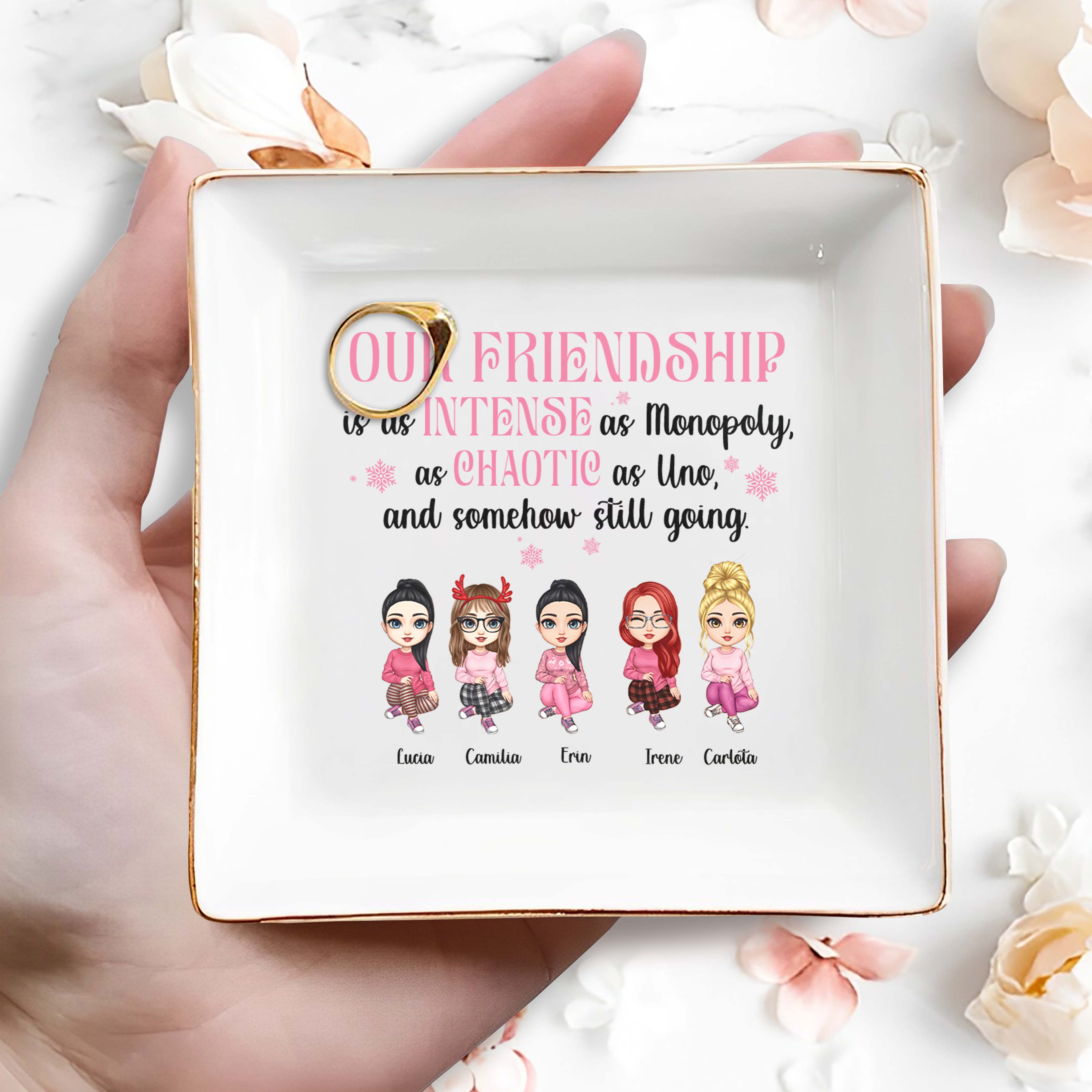 Intense Monopoly And Chaotic Uno Friendship Keeps Going - Personalized Custom Jewelry Dish - BST083_SCRD