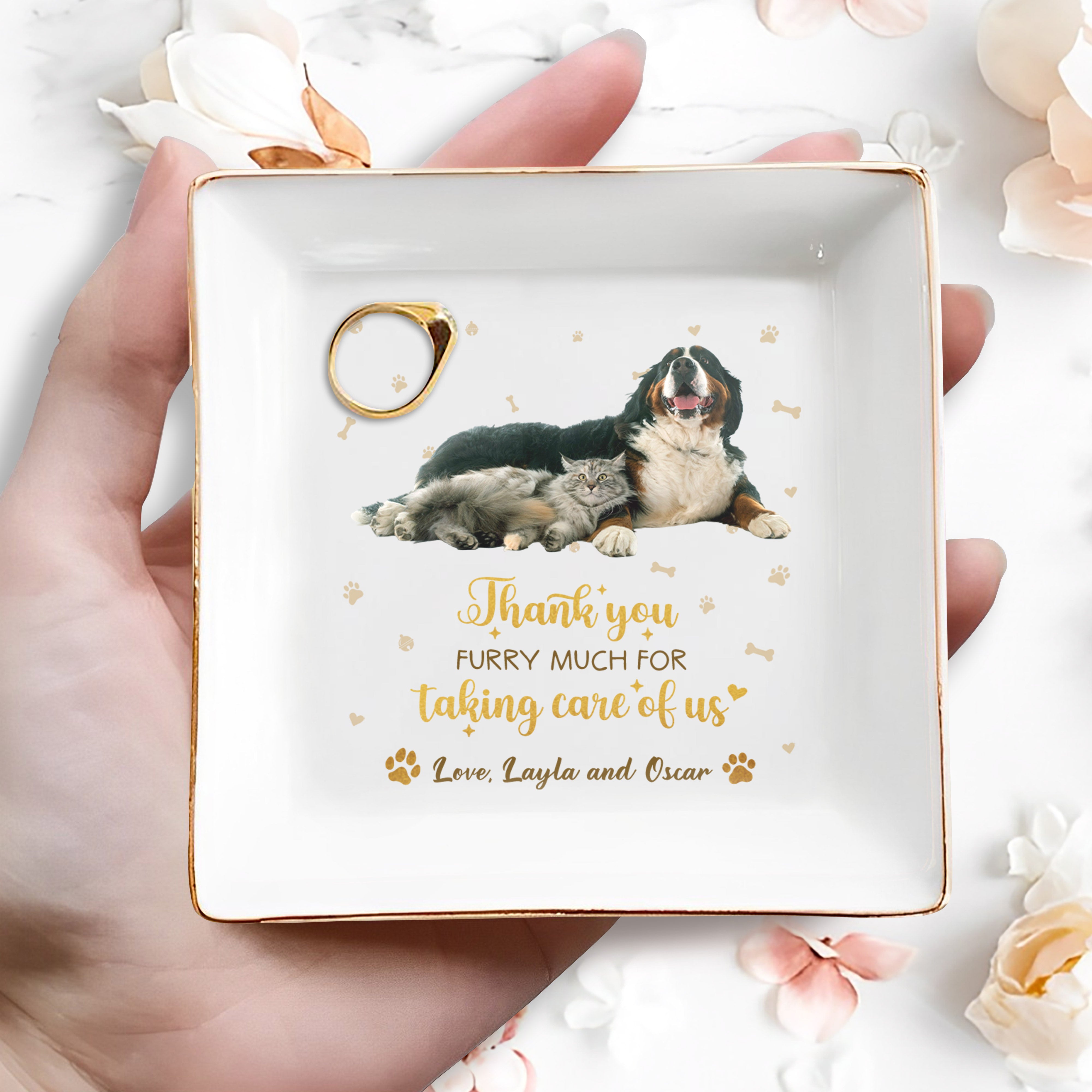 Thank You Furry Much For Taking Care Of Us, Paw Prints - Personalized Custom Jewelry Dish - BST099_SCRD