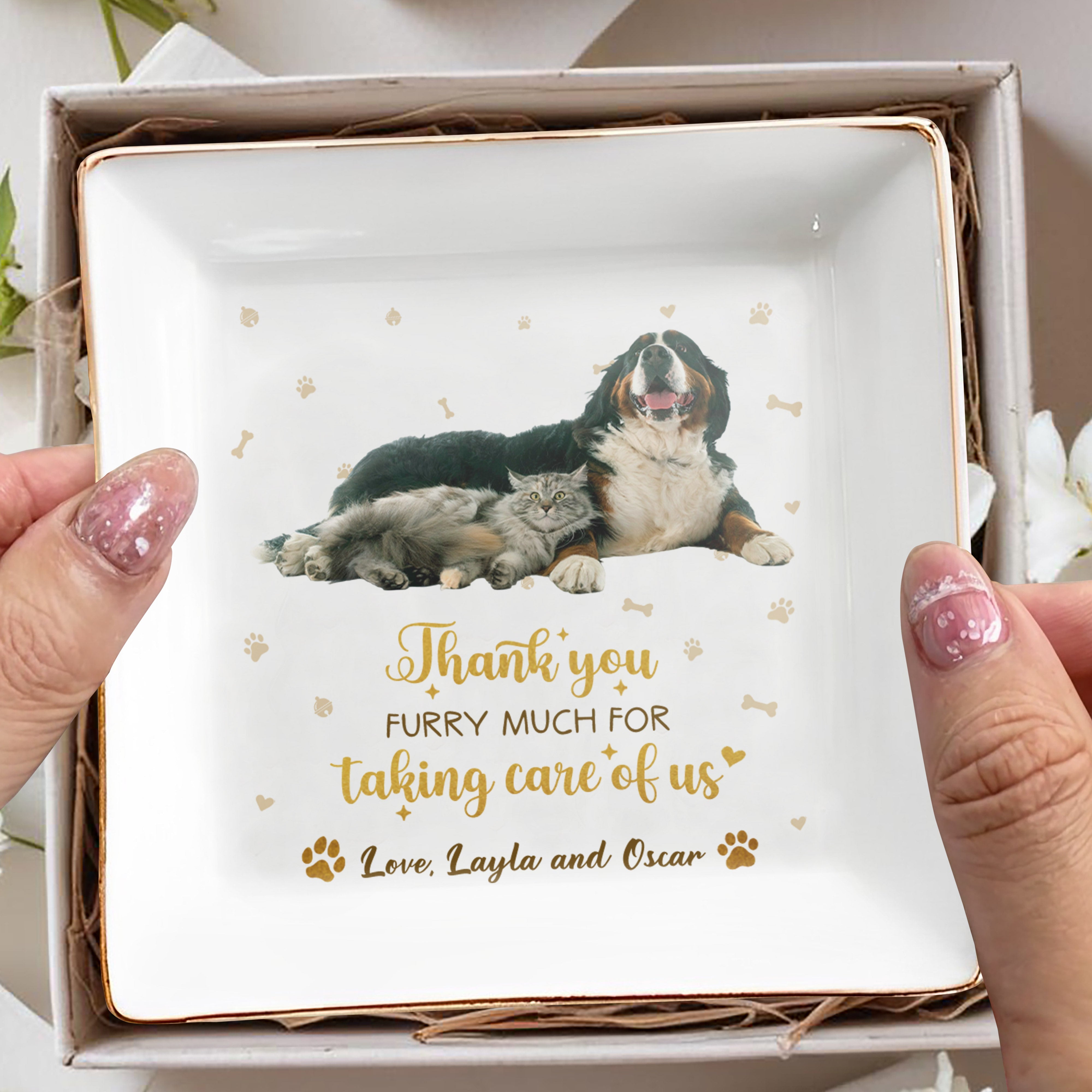 Thank You Furry Much For Taking Care Of Us, Paw Prints - Personalized Custom Jewelry Dish - BST099_SCRD