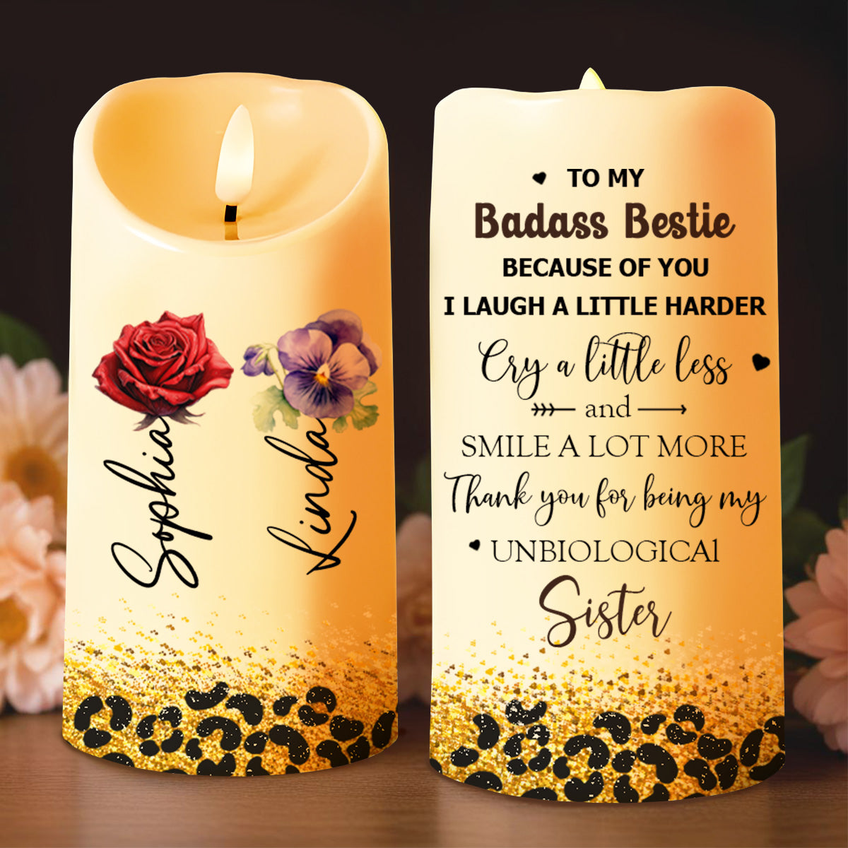 To My Badass Bestie, Thank You Unbiological Sister - Personalized Custom LED Candle - BST100_LECA