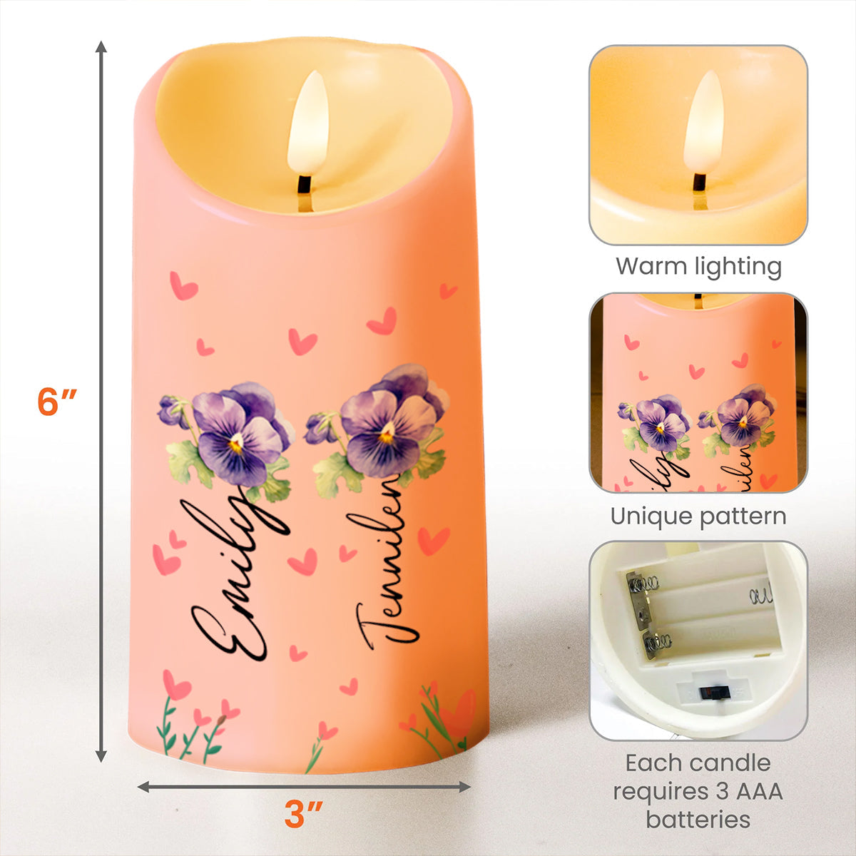 True Friendship To Unbiological Sisters With Hearts And Flowers - Personalized Custom LED Candle - BST105_LECA