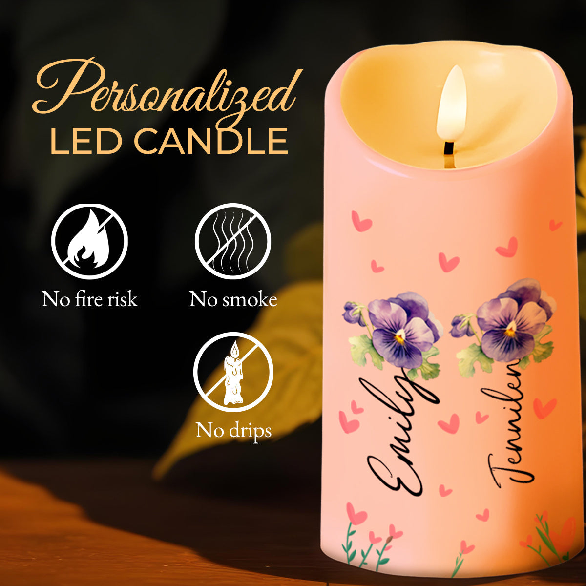 True Friendship To Unbiological Sisters With Hearts And Flowers - Personalized Custom LED Candle - BST105_LECA