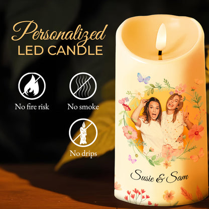 Friendship Is a True Blessing Floral and Butterfly Design - Personalized Custom LED Candle - BST107_LECA