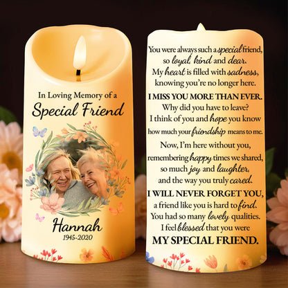 Floral Wreath Memorial Candle For A Special Friend - Personalized Custom LED Candle - BST112_LECA