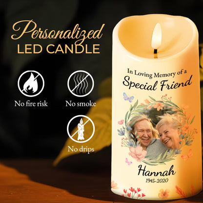 Floral Wreath Memorial Candle For A Special Friend - Personalized Custom LED Candle - BST112_LECA
