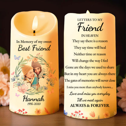 In Memory Of My Sweet Best Friend With Flowers - Personalized Custom LED Candle - BST115_LECA