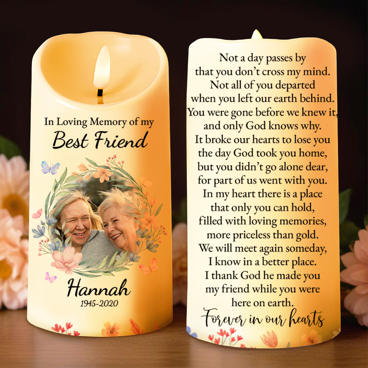 In Loving Memory of My Best Friend Floral Memorial LED Candle - Personalized Custom LED Candle - BST118_LECA
