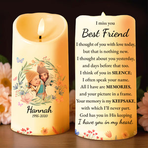 I Miss You Best Friend Memorial Candle With Flower Design - Personalized Custom LED Candle - BST119_LECA