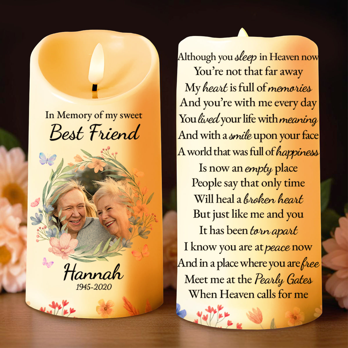 In Memory Of Sweet Best Friend, Meet At The Pearly Gates - Personalized Custom LED Candle - BST120_LECA