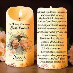 In Memory Of Sweet Best Friend, Meet At The Pearly Gates - Personalized Custom LED Candle - BST120_LECA