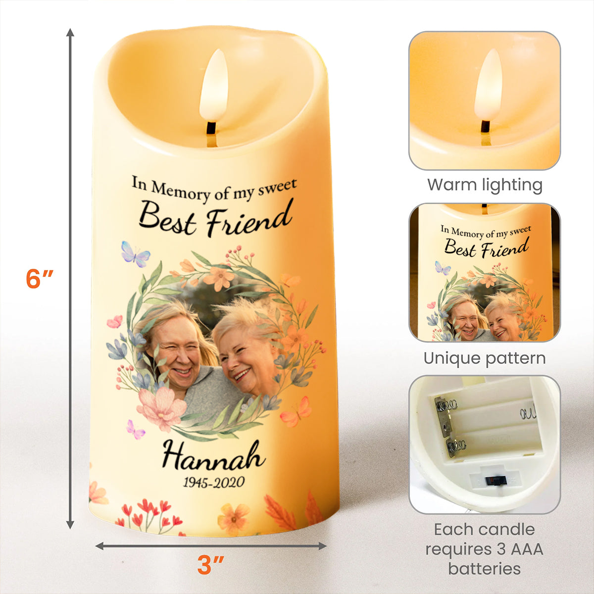 In Memory Of Sweet Best Friend, Meet At The Pearly Gates - Personalized Custom LED Candle - BST120_LECA