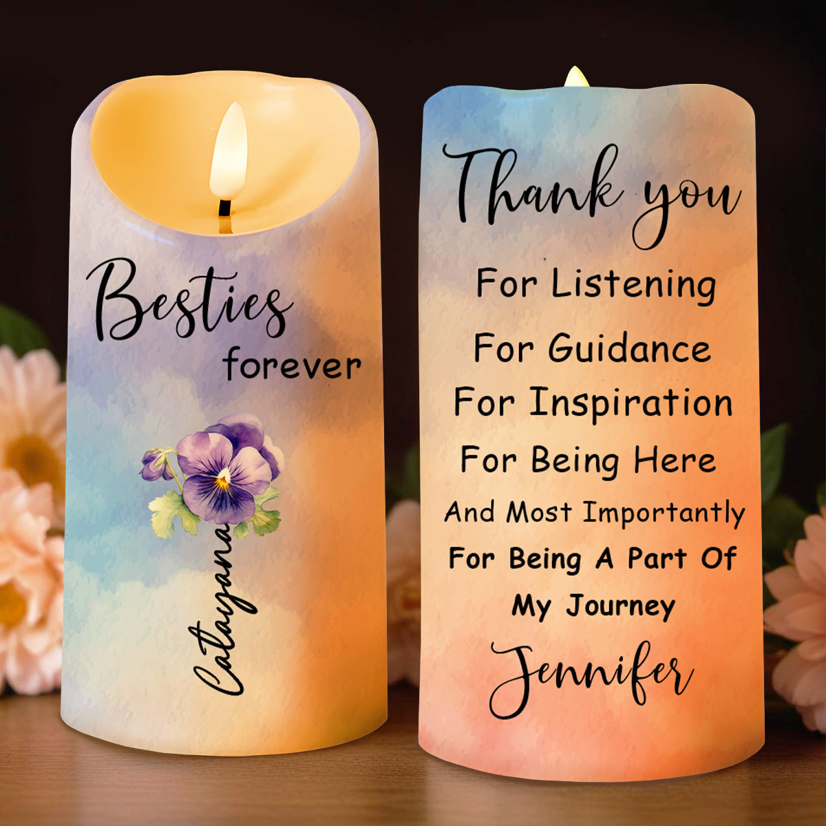 Besties Forever Floral LED Candle - Personalized Custom LED Candle - BST128_LECA