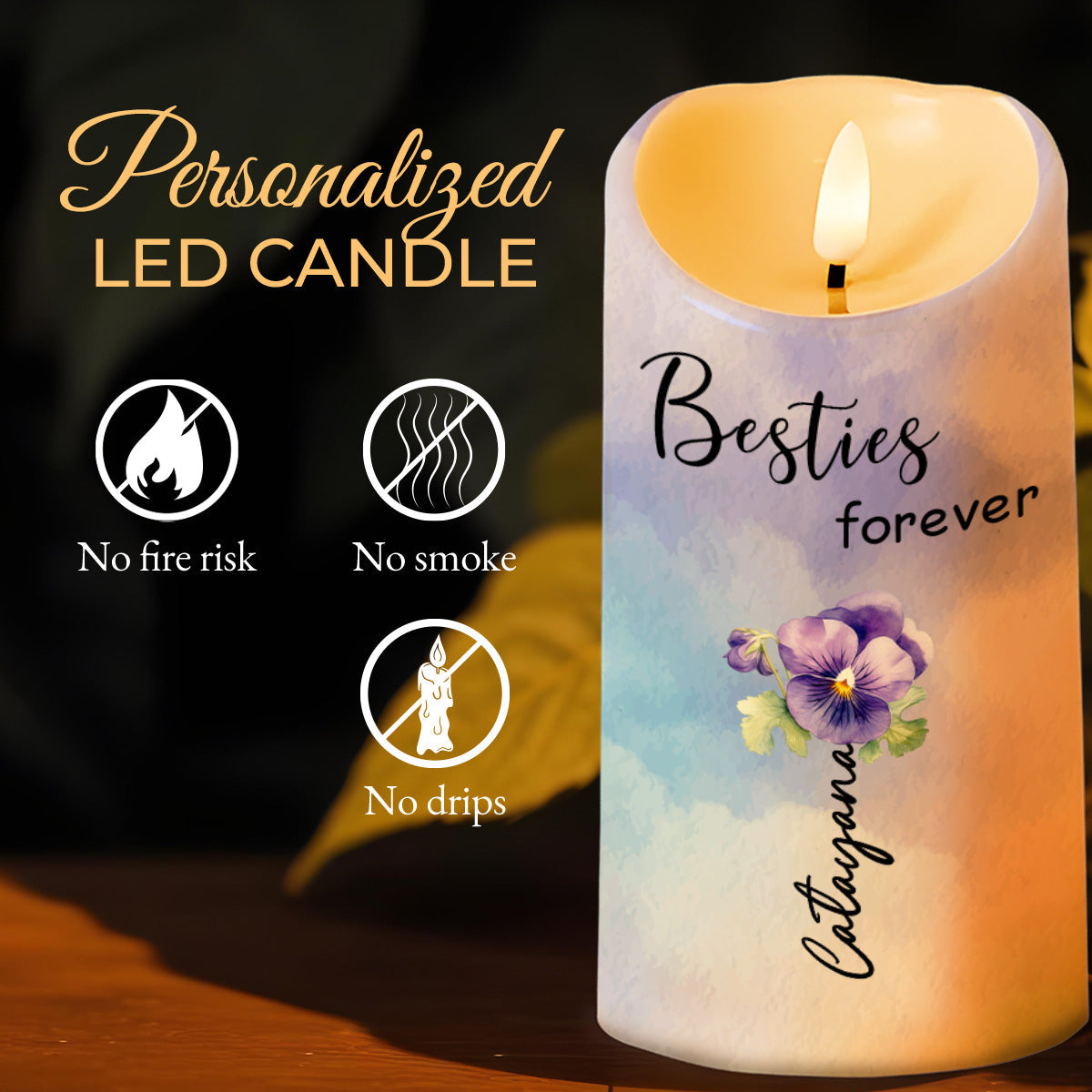 Besties Forever Floral LED Candle - Personalized Custom LED Candle - BST128_LECA
