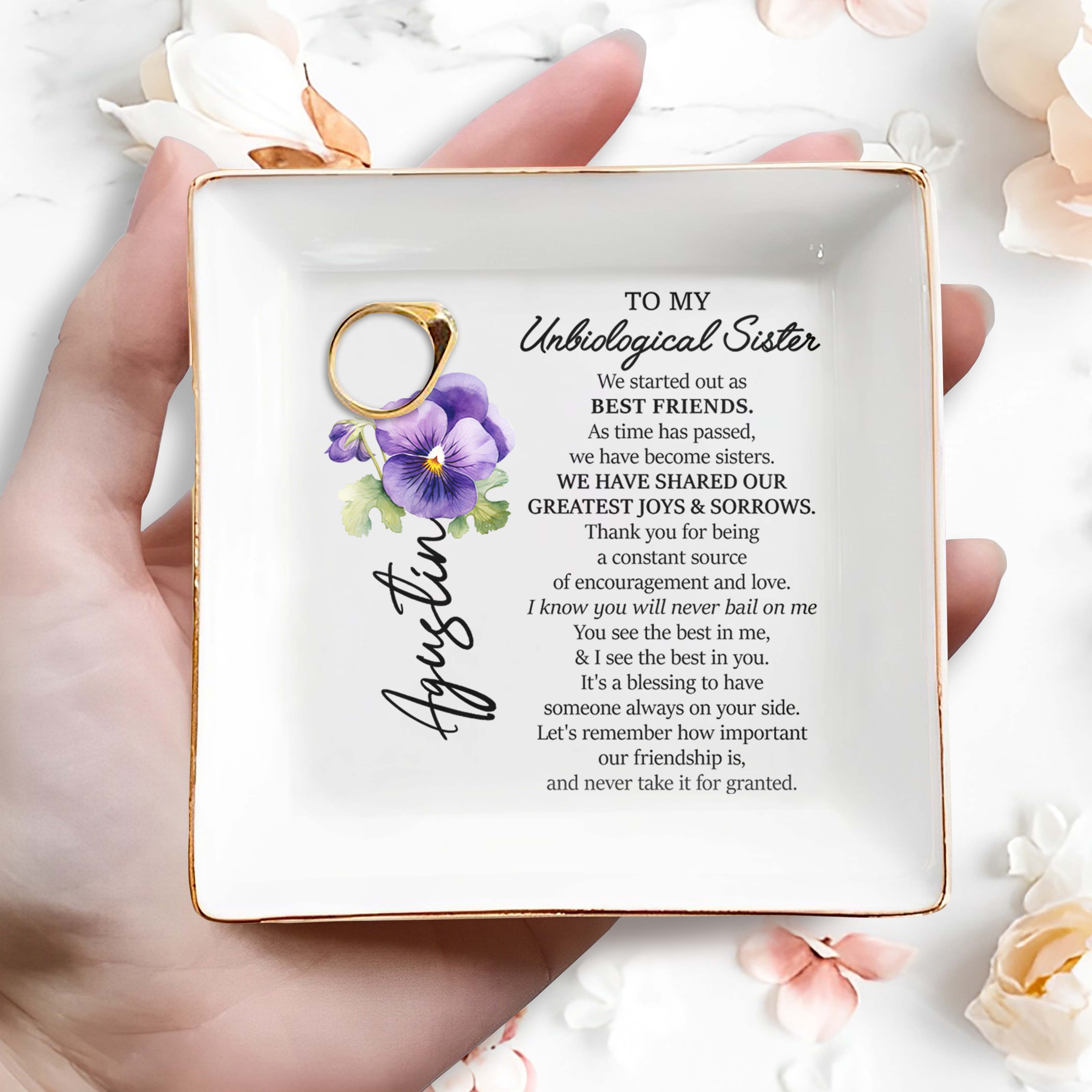 Unbiological Sister Bond, Violet Design Custom Jewelry Dish - Personalized Custom Jewelry Dish - BST129_SCRD