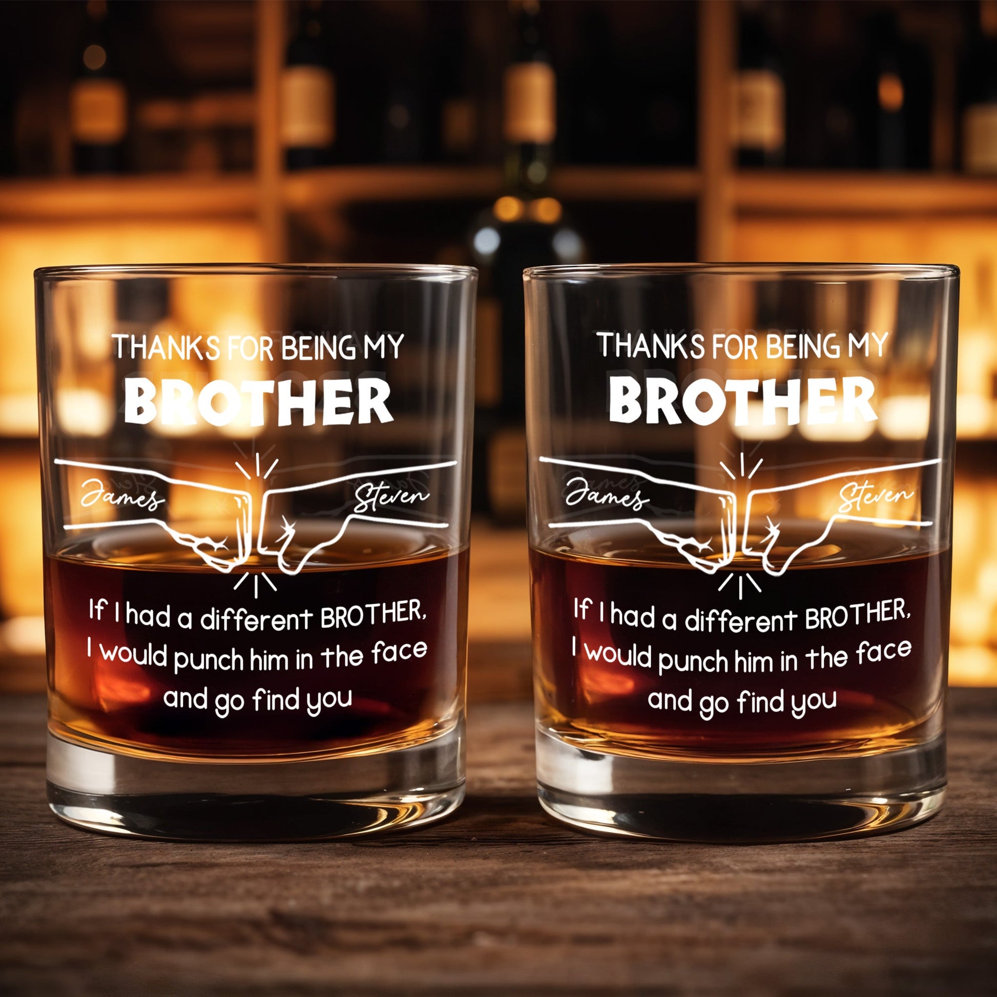 Thanks For Being My Brother Punch Him In The Face - Personalized Custom Whiskey Glass - BST147_RWG