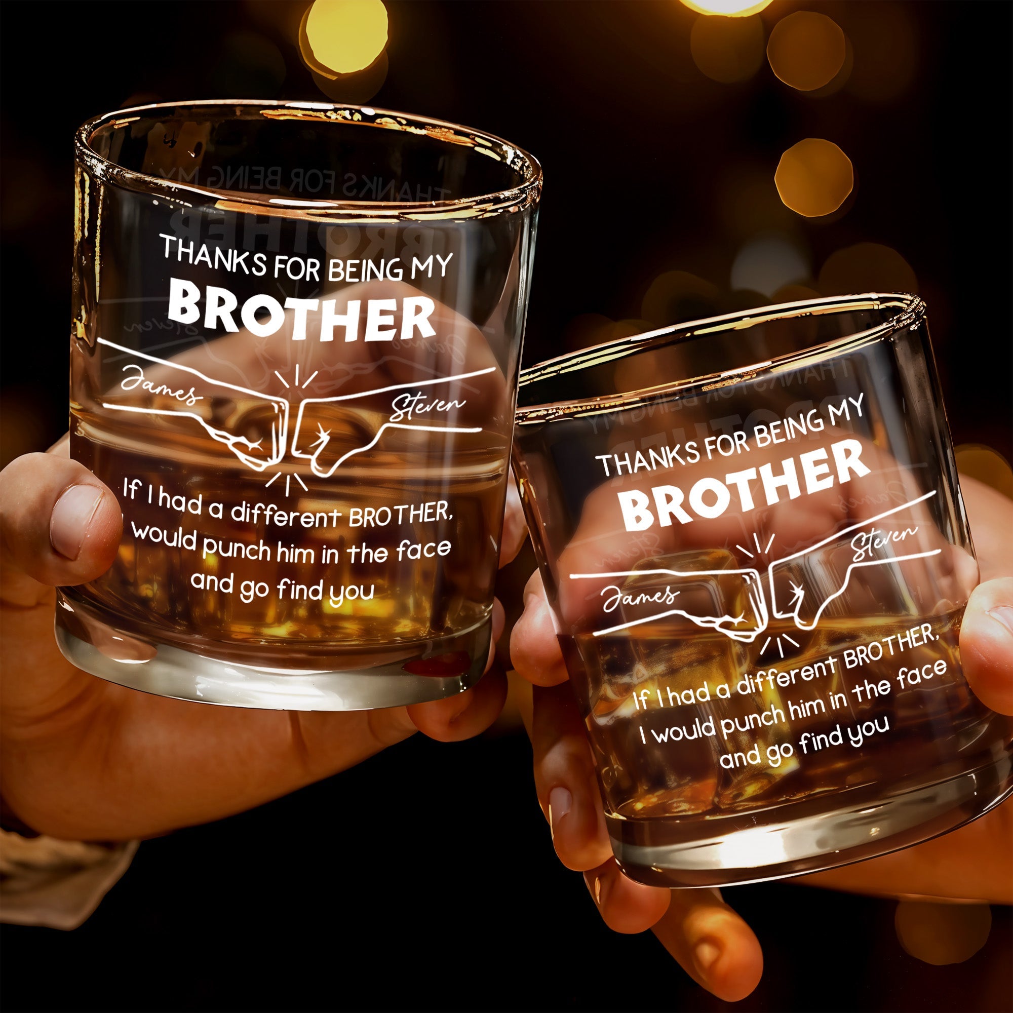 Thanks For Being My Brother Punch Him In The Face - Personalized Custom Whiskey Glass - BST147_RWG