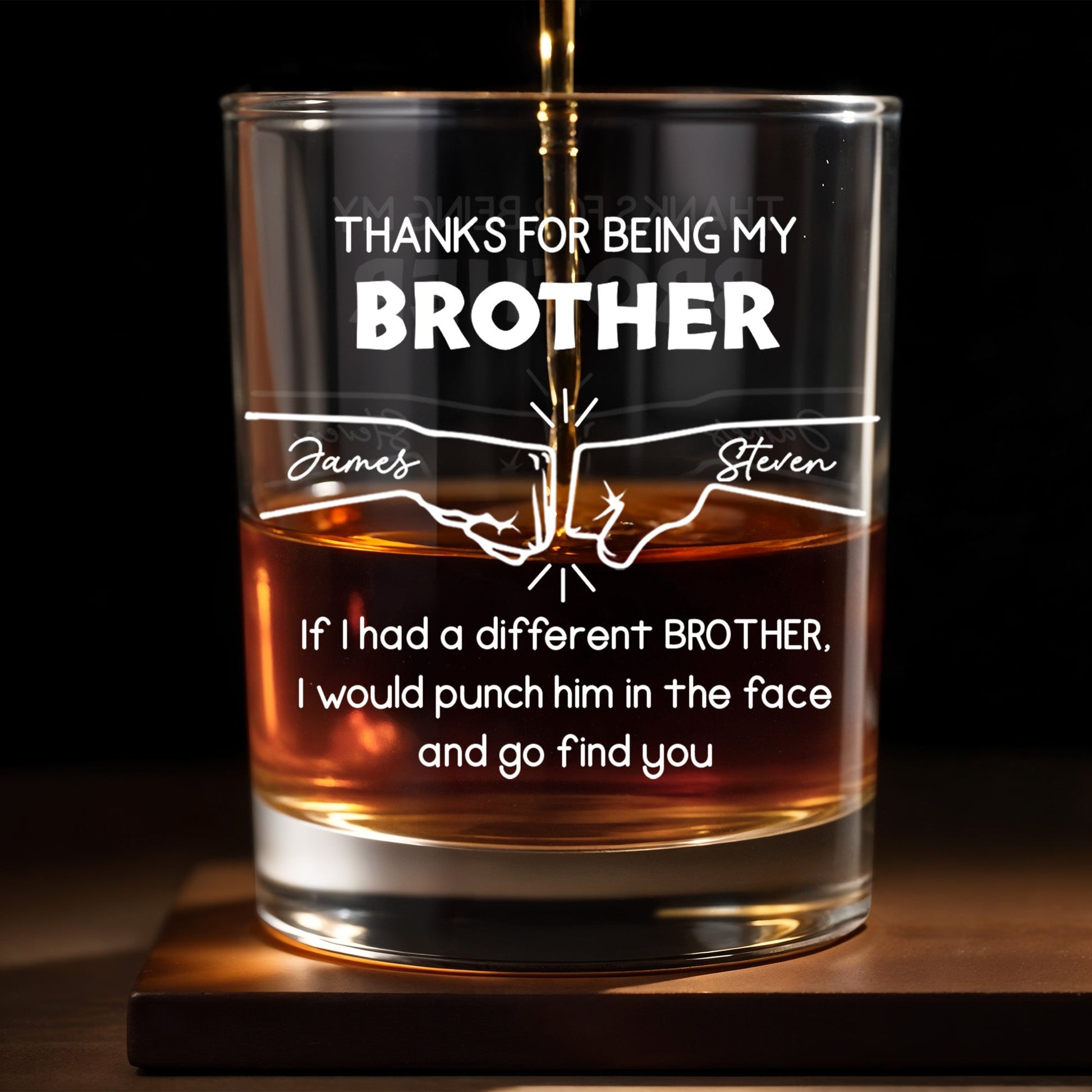Thanks For Being My Brother Punch Him In The Face - Personalized Custom Whiskey Glass - BST147_RWG