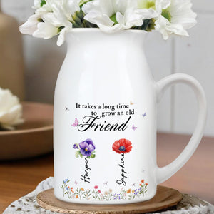It Takes A Long Time To Grow An Old Friend, Flowers and Butterflies - Personalized Ceramic Flower Vase
