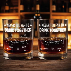 Never Too Far To Drink Together, States Outline And Stars - Personalized Custom Whiskey Glass - BST167_RWG