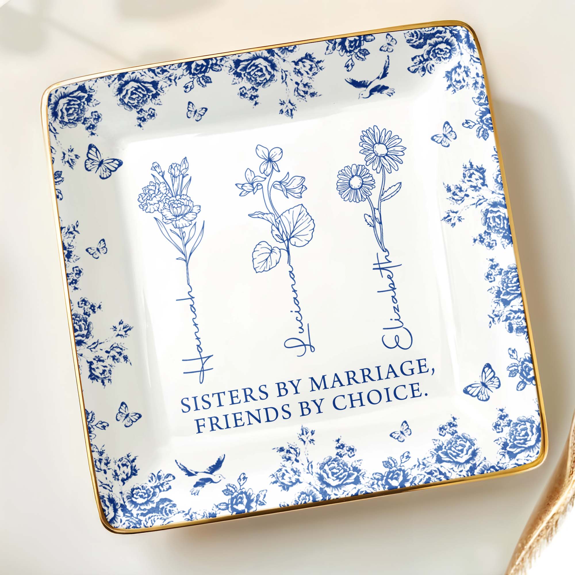 Sisters By Marriage, Friends By Choice - Personalized Custom Jewelry Dish, Ceramic Dish, Square Shape - BST171_SCRF