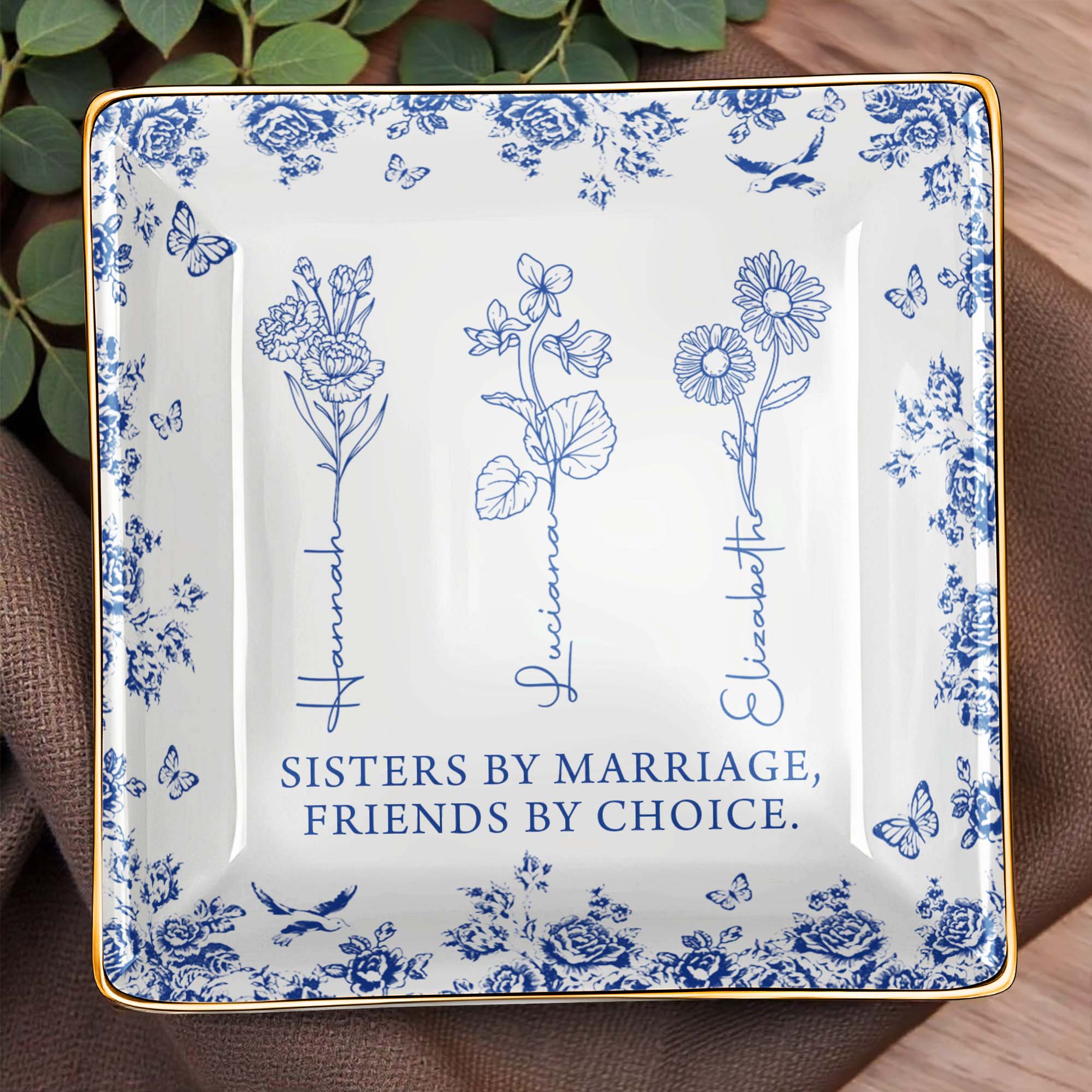 Sisters By Marriage, Friends By Choice - Personalized Custom Jewelry Dish, Ceramic Dish, Square Shape - BST171_SCRF