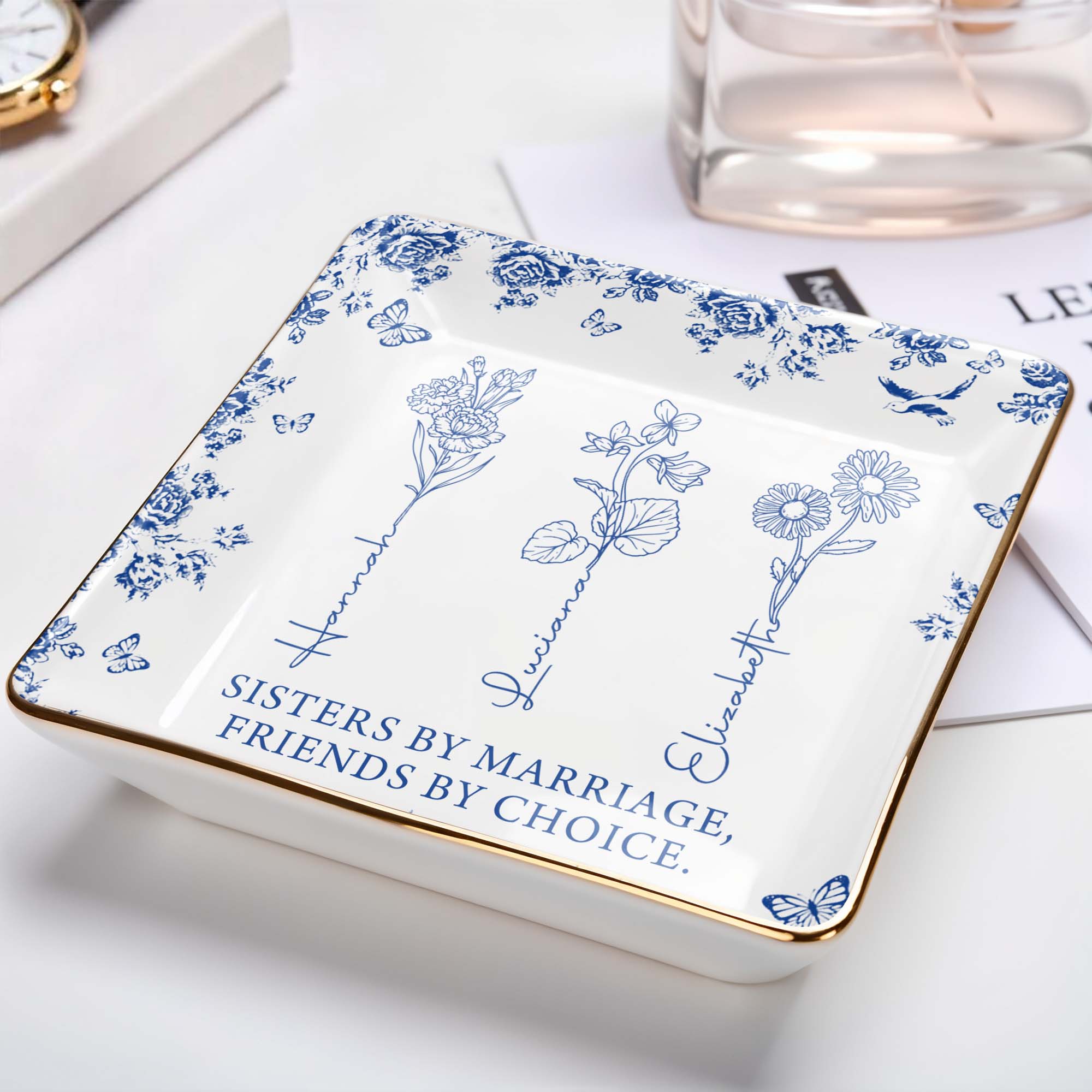 Sisters By Marriage, Friends By Choice - Personalized Custom Jewelry Dish, Ceramic Dish, Square Shape - BST171_SCRF