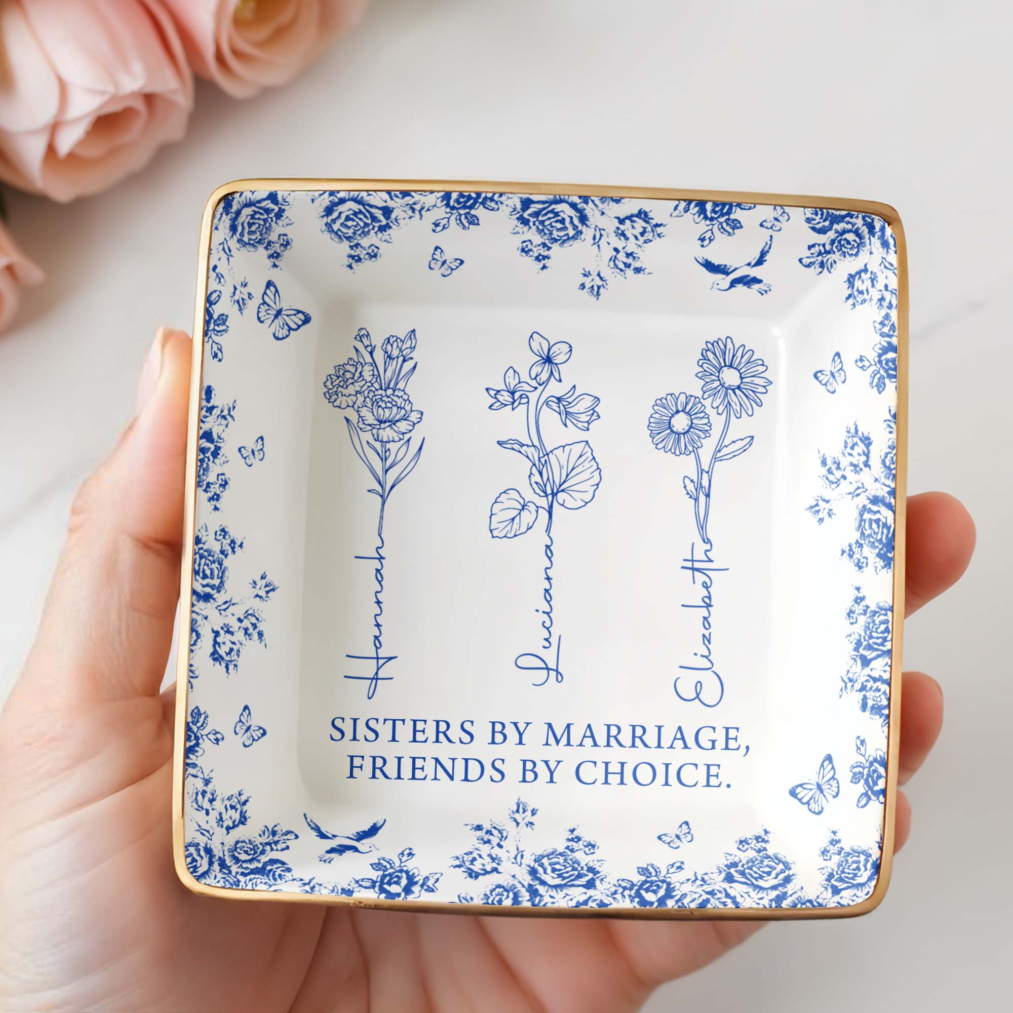 Sisters By Marriage, Friends By Choice - Personalized Custom Jewelry Dish, Ceramic Dish, Square Shape - BST171_SCRF