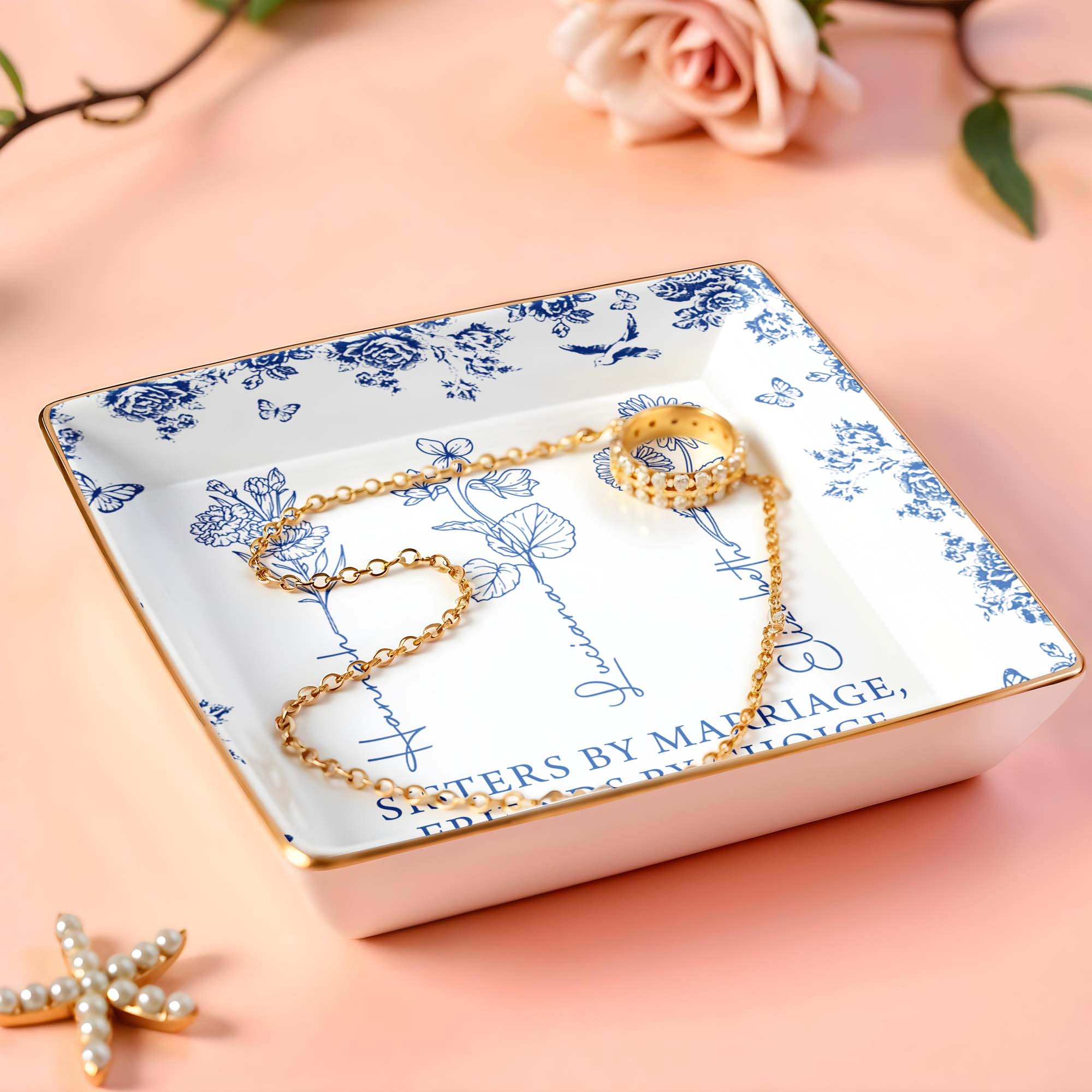 Sisters By Marriage, Friends By Choice - Personalized Custom Jewelry Dish, Ceramic Dish, Square Shape - BST171_SCRF