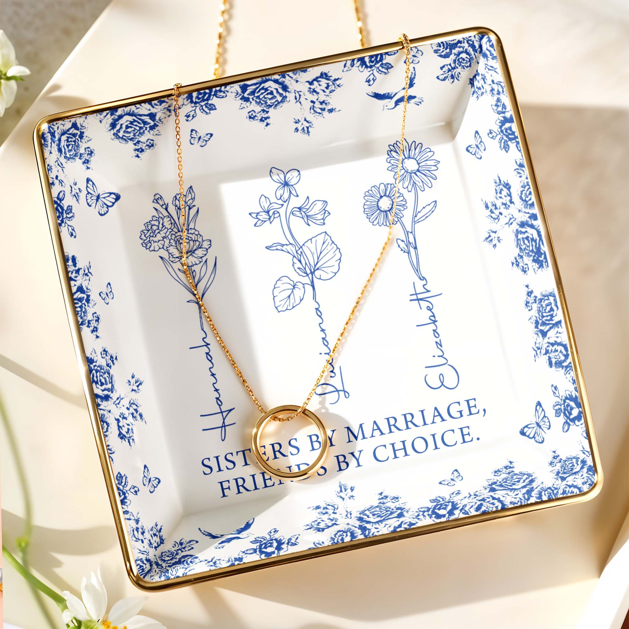 Sisters By Marriage, Friends By Choice - Personalized Custom Jewelry Dish, Ceramic Dish, Square Shape - BST171_SCRF