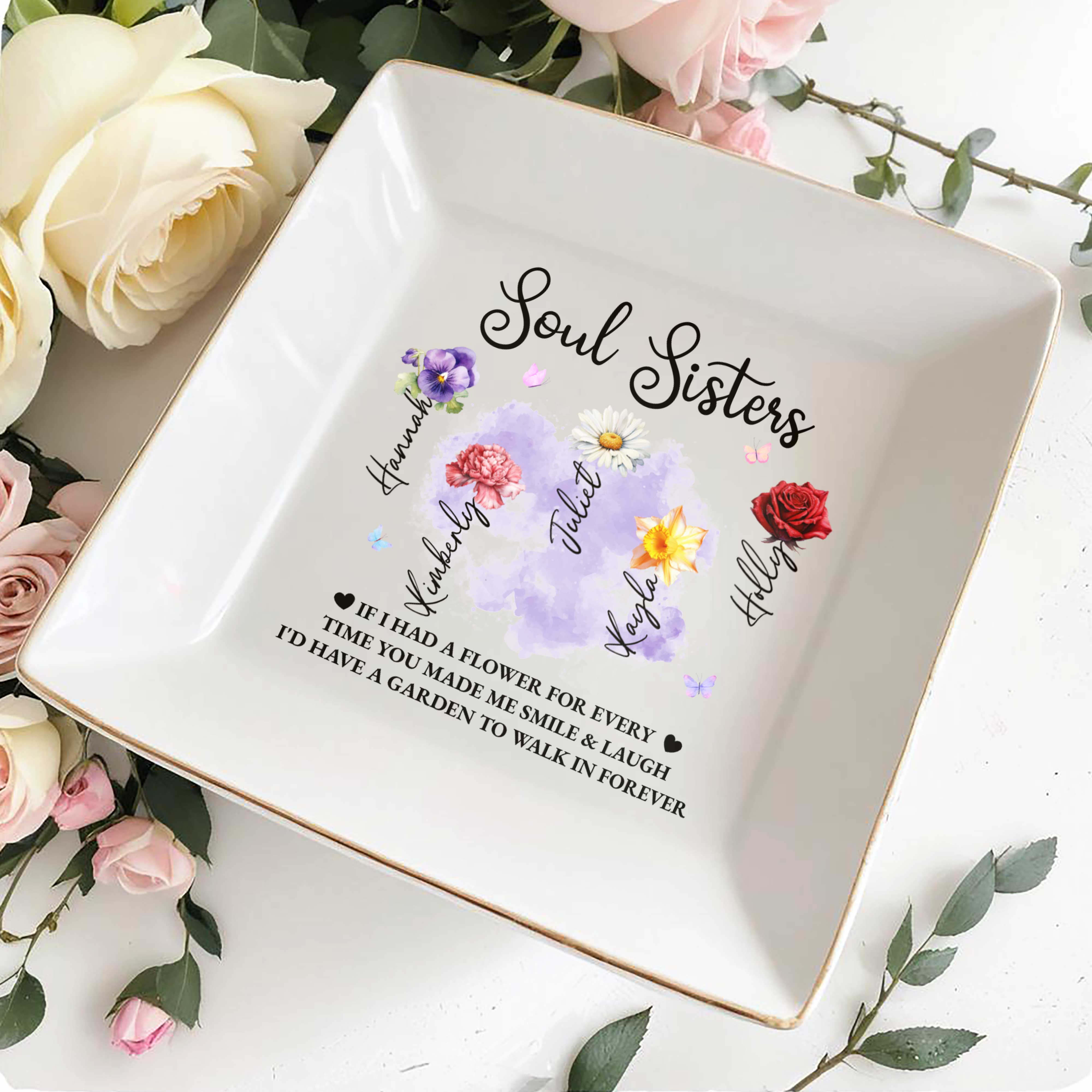 Soul Sisters, Garden To Walk In Forever Ceramic Dish - Personalized Custom Jewelry Dish, Square Ceramic Dish - BST177_SCRD