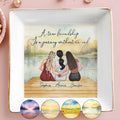 A True Friendship Is A Journey Without An End, Women On Dock - Personalized Custom Jewelry Dish, Square Ceramic Dish - BST178_SCRD