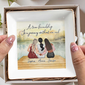 A True Friendship Is A Journey Without An End, Women On Dock - Personalized Custom Jewelry Dish, Square Ceramic Dish - BST178_SCRD