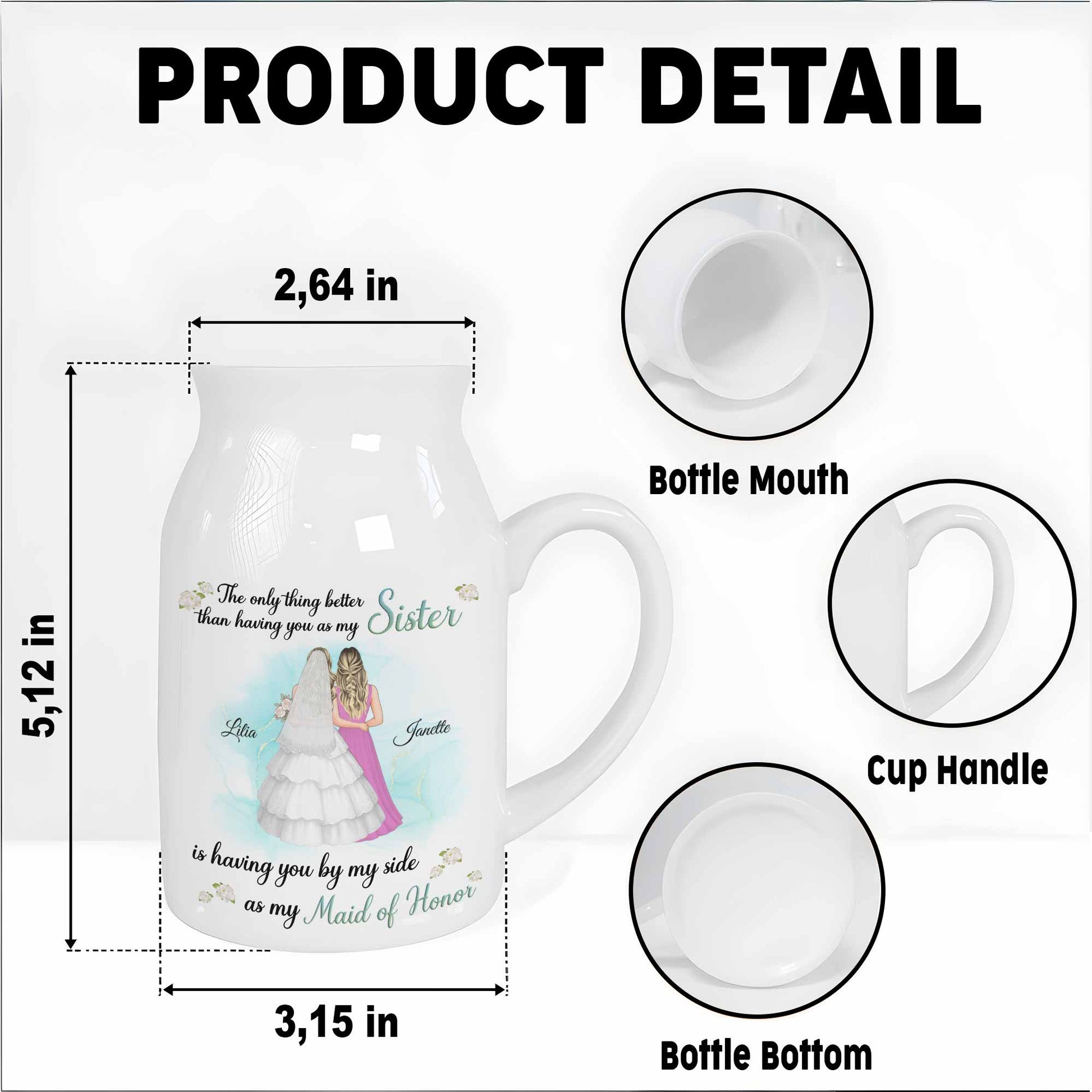 Better Than Sister By My Side As Maid Of Honor - Personalized Ceramic Flower Vase