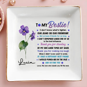 To My Bestie, Violet Flower Square Ceramic Dish - Personalized Custom Jewelry Dish, Square Ceramic Dish - BST195_SCRD